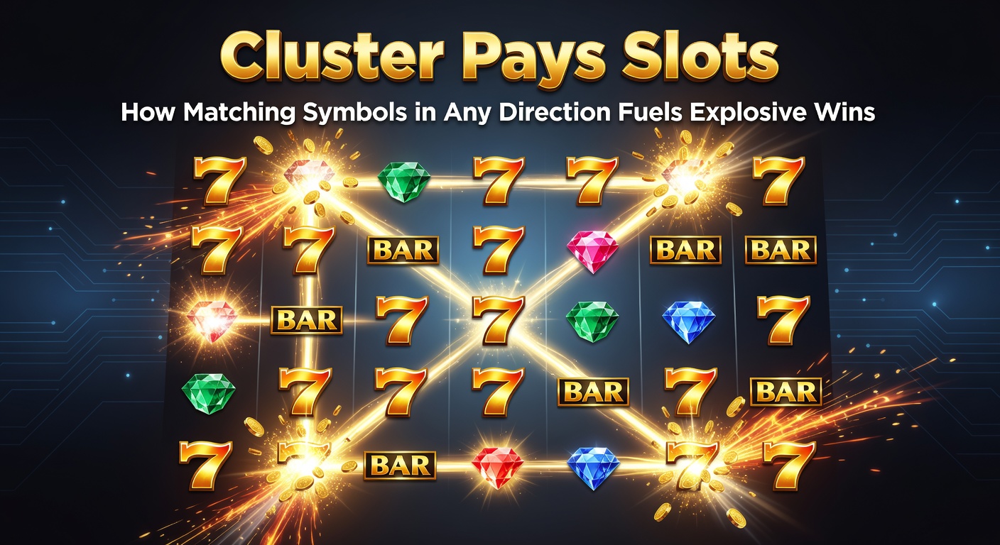 Dynamic screenshot of a cluster pays slot during a massive cascade sequence with multipliers stacking for a huge payout