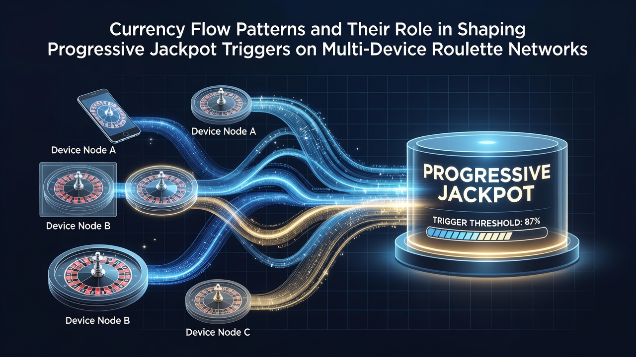 Diagram showing currency flow patterns across multi-device roulette networks and jackpot trigger points