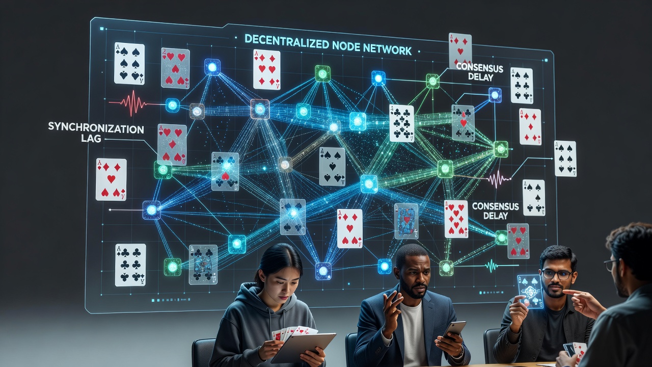 Global player network visualization illustrating cross-border synchronization solutions in decentralized card games