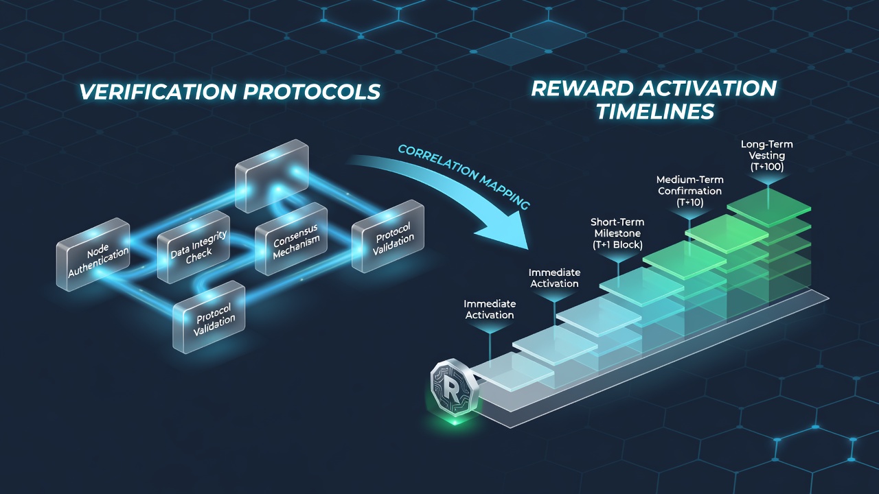 Network diagram showing reward activation flow after protocol verification in decentralized gaming