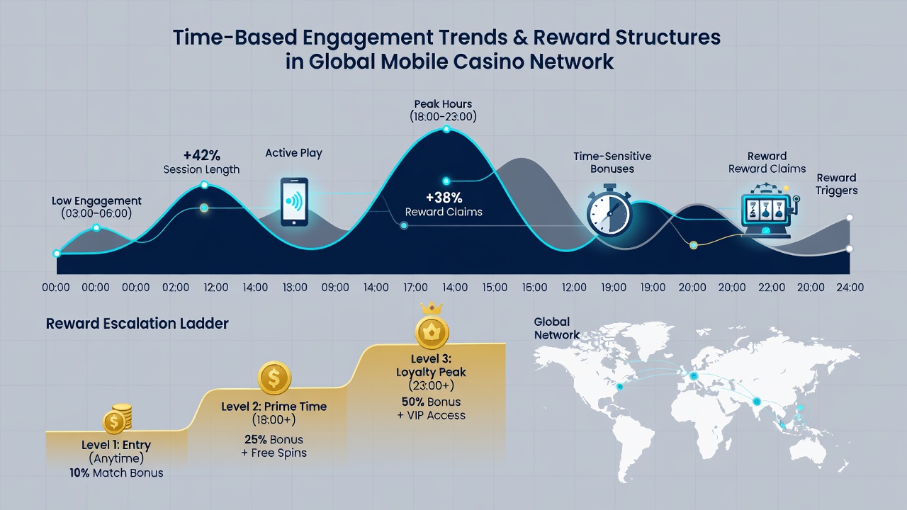 Mobile casino reward interface displaying time-limited bonuses and engagement streaks on handheld devices