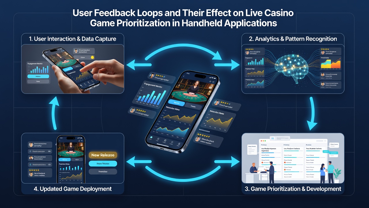 Analytics dashboard displaying live casino game performance metrics and user feedback trends
